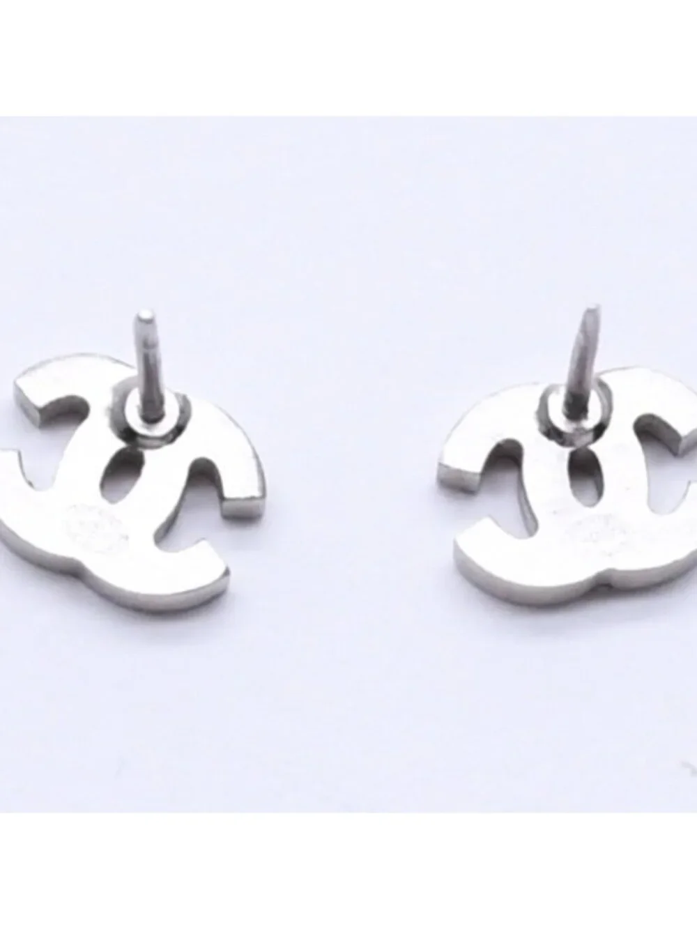 Chanel Earrings CC Logo Rhinestone Silver 03